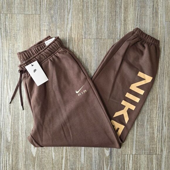 Nike Air Max High-Waisted Joggers Women's L Brown Beige Fleece New LE FB8051-237 - Picture 10 of 16